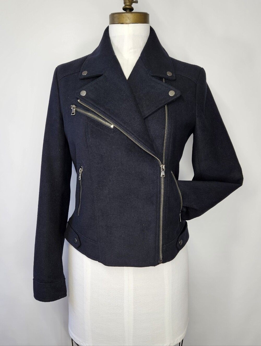 Levi's Size S Moto Jacket Navy Blue Wool Blend Asymetrical Zipper Biker Trucker
